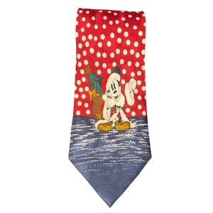 Disney Atlas Design Silk Mickey Mouse Polka Dots Christmas Vintage Necktie Korea